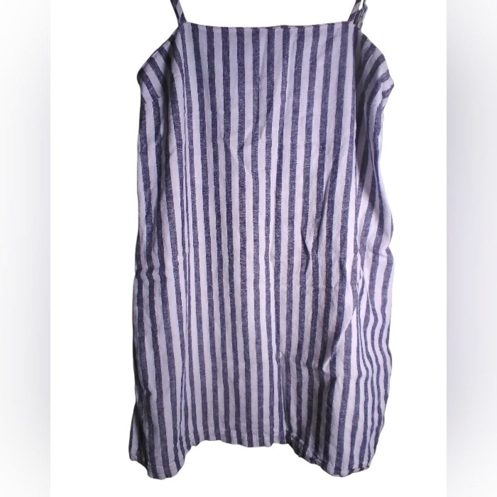 Linen Blend Black And White Striped Spaghetti Strap Mini Summer Dress Size S